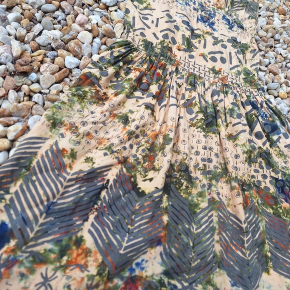 Camo Dress Camoflage Painted Tribal Batik Abstract Vintage Retro Dress 90s 80s - Picture 11 of 16